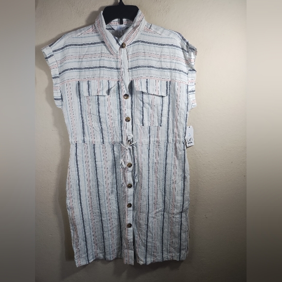 New Time And Tru Dress Linen Blend Coastal Boho Minimalist Pockets - Picture 1 of 16